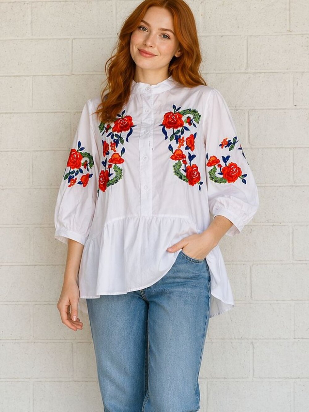 Mazatlan Boutique White Appliqued Embroidery Cotton Peasant Top Dress M